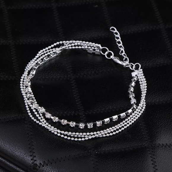 Silver Tone Rhinestone dainty Anklet - Picture 3 of 3